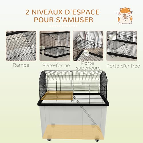 PawHut Cage Hamster, Cage Rongeur, 2 étages, avec roulettes, Plate-Forme et échelle, pour Hamster, en Fil d’acier, 57 x 43 x 57 cm, Noir PawHut Cage Hamster, Cage Rongeur, 2 étages, avec roulettes, Plate-Forme et échelle, pour Hamster, en Fil d’acier, 57 x 43 x 57 cm, Noir pas cher