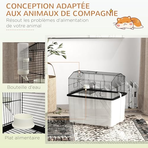 PawHut Cage Hamster, Cage Rongeur, 2 étages, avec roulettes, Plate-Forme et échelle, pour Hamster, en Fil d’acier, 57 x 43 x 57 cm, Noir PawHut Cage Hamster, Cage Rongeur, 2 étages, avec roulettes, Plate-Forme et échelle, pour Hamster, en Fil d’acier, 57 x 43 x 57 cm, Noir pas cher