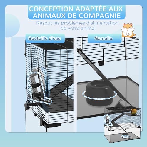 PawHut Cage Hamster, Cage Rongeur, 3 Niveaux avec Roue, rampes, maisonnette, Abreuvoir, mangeoire, 60L x 40l x 54,5H cm, Noir PawHut Cage Hamster, Cage Rongeur, 3 Niveaux avec Roue, rampes, maisonnette, Abreuvoir, mangeoire, 60L x 40l x 54,5H cm, Noir pas cher