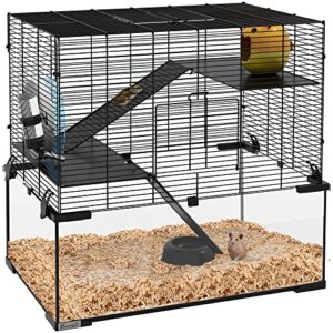 PawHut Cage Hamster, Cage Rongeur, 3 Niveaux avec Roue, rampes, maisonnette, Abreuvoir, mangeoire, 60L x 40l x 54,5H cm, Noir PawHut Cage Hamster, Cage Rongeur, 3 Niveaux avec Roue, rampes, maisonnette, Abreuvoir, mangeoire, 60L x 40l x 54,5H cm, Noir pas cher