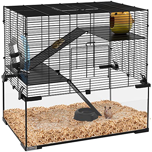 PawHut Cage Hamster, Cage Rongeur, 3 Niveaux avec Roue, rampes, maisonnette, Abreuvoir, mangeoire, 60L x 40l x 54,5H cm, Noir PawHut Cage Hamster, Cage Rongeur, 3 Niveaux avec Roue, rampes, maisonnette, Abreuvoir, mangeoire, 60L x 40l x 54,5H cm, Noir pas cher