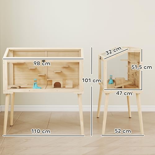 PawHut Cage Hamster en Bois, habitats pour Rongeur et Souris avec Toit ouvrable, 7 Plateformes, 2 balançoires et Bouteille d’eau, Cage à gerbilles 110x52x101cm, Effet Bois Naturel PawHut Cage Hamster en Bois, habitats pour Rongeur et Souris avec Toit ouvrable, 7 Plateformes, 2 balançoires et Bouteille d’eau, Cage à gerbilles 110x52x101cm, Effet Bois Naturel pas cher