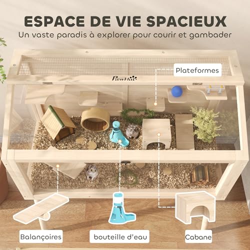 PawHut Cage Hamster en Bois, habitats pour Rongeur et Souris avec Toit ouvrable, 7 Plateformes, 2 balançoires et Bouteille d’eau, Cage à gerbilles 110x52x101cm, Effet Bois Naturel PawHut Cage Hamster en Bois, habitats pour Rongeur et Souris avec Toit ouvrable, 7 Plateformes, 2 balançoires et Bouteille d’eau, Cage à gerbilles 110x52x101cm, Effet Bois Naturel pas cher