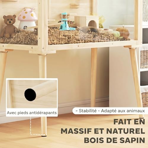 PawHut Cage Hamster en Bois, habitats pour Rongeur et Souris avec Toit ouvrable, 7 Plateformes, 2 balançoires et Bouteille d’eau, Cage à gerbilles 110x52x101cm, Effet Bois Naturel PawHut Cage Hamster en Bois, habitats pour Rongeur et Souris avec Toit ouvrable, 7 Plateformes, 2 balançoires et Bouteille d’eau, Cage à gerbilles 110x52x101cm, Effet Bois Naturel pas cher