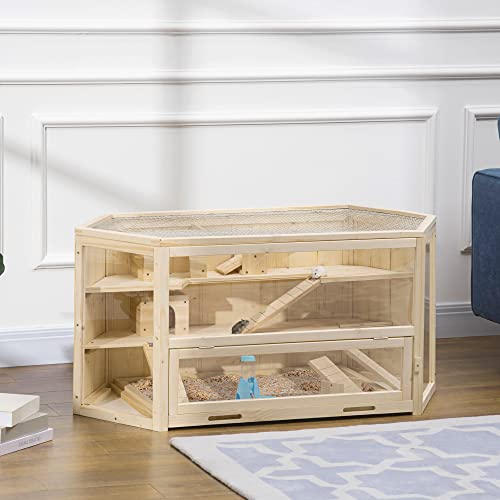 PawHut Cage à Hamster à 3 Niveaux, Cage gerbilles avec bascules pour Divertissement, Bouteille d’eau, fenêtres, cabanes, Toit articulé, Plateau Coulissant, 115 x 60 x 55 cm, Effet Bois Naturel PawHut Cage à Hamster à 3 Niveaux, Cage gerbilles avec bascules pour Divertissement, Bouteille d’eau, fenêtres, cabanes, Toit articulé, Plateau Coulissant, 115 x 60 x 55 cm, Effet Bois Naturel pas cher