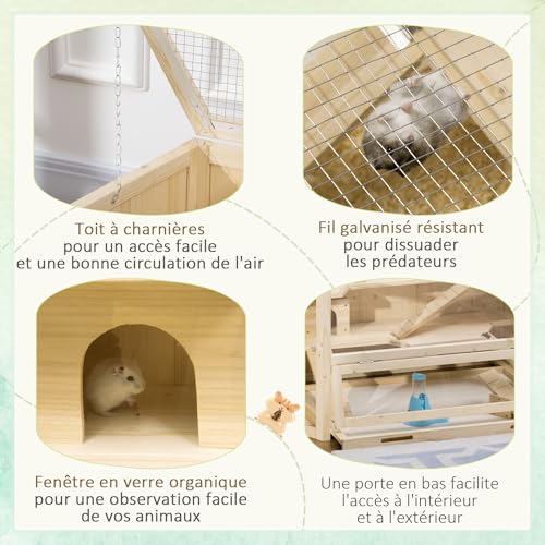 PawHut Cage à Hamster à 3 Niveaux, Cage gerbilles avec bascules pour Divertissement, Bouteille d’eau, fenêtres, cabanes, Toit articulé, Plateau Coulissant, 115 x 60 x 55 cm, Effet Bois Naturel PawHut Cage à Hamster à 3 Niveaux, Cage gerbilles avec bascules pour Divertissement, Bouteille d’eau, fenêtres, cabanes, Toit articulé, Plateau Coulissant, 115 x 60 x 55 cm, Effet Bois Naturel pas cher