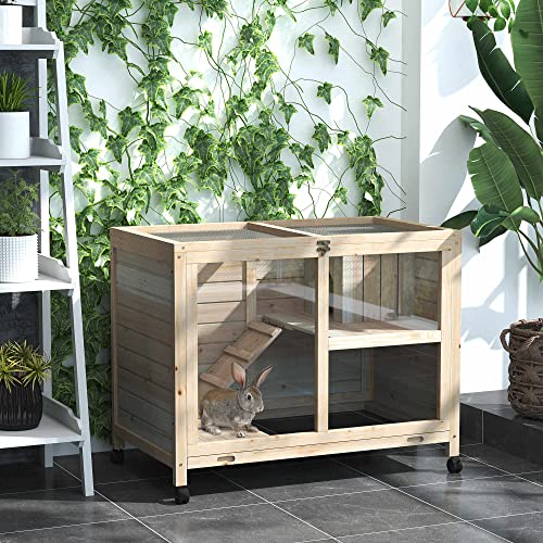 PawHut Cage à Lapin clapier sur roulettes Petit enclos Animaux en Bois Massif 2 étages Toit ouvrant Plates-Formes 91,5 x 53,3 x 73 cm Bois Naturel PawHut Cage à Lapin clapier sur roulettes Petit enclos Animaux en Bois Massif 2 étages Toit ouvrant Plates-Formes 91,5 x 53,3 x 73 cm Bois Naturel pas cher