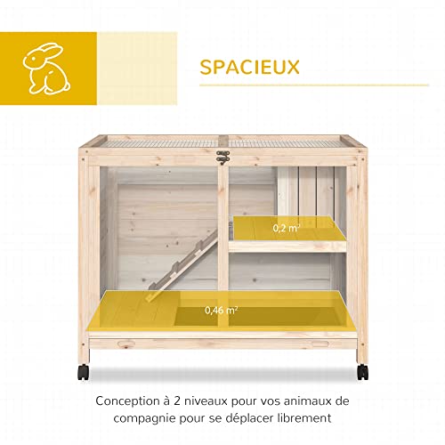 PawHut Cage à Lapin clapier sur roulettes Petit enclos Animaux en Bois Massif 2 étages Toit ouvrant Plates-Formes 91,5 x 53,3 x 73 cm Bois Naturel PawHut Cage à Lapin clapier sur roulettes Petit enclos Animaux en Bois Massif 2 étages Toit ouvrant Plates-Formes 91,5 x 53,3 x 73 cm Bois Naturel pas cher