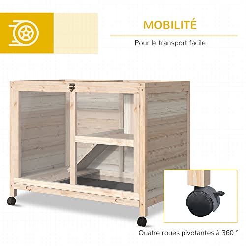 PawHut Cage à Lapin clapier sur roulettes Petit enclos Animaux en Bois Massif 2 étages Toit ouvrant Plates-Formes 91,5 x 53,3 x 73 cm Bois Naturel PawHut Cage à Lapin clapier sur roulettes Petit enclos Animaux en Bois Massif 2 étages Toit ouvrant Plates-Formes 91,5 x 53,3 x 73 cm Bois Naturel pas cher