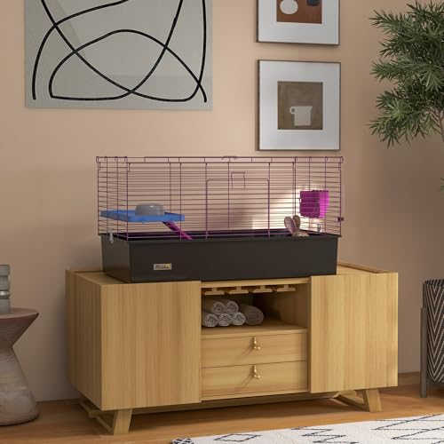 PawHut Cage pour Cochon d’Inde, Chinchillas, Lapin et Petit Animal avec Rampe, Plat, Bouteille d’eau, 99 x 52 x 53 cm, Noir PawHut Cage pour Cochon d’Inde, Chinchillas, Lapin et Petit Animal avec Rampe, Plat, Bouteille d’eau, 99 x 52 x 53 cm, Noir pas cher