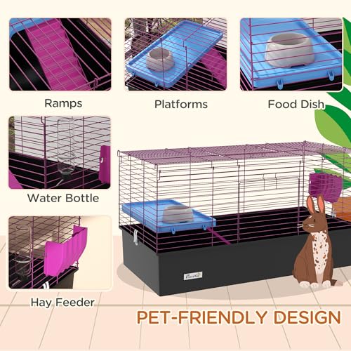 PawHut Cage pour Cochon d’Inde, Chinchillas, Lapin et Petit Animal avec Rampe, Plat, Bouteille d’eau, 99 x 52 x 53 cm, Noir PawHut Cage pour Cochon d’Inde, Chinchillas, Lapin et Petit Animal avec Rampe, Plat, Bouteille d’eau, 99 x 52 x 53 cm, Noir pas cher