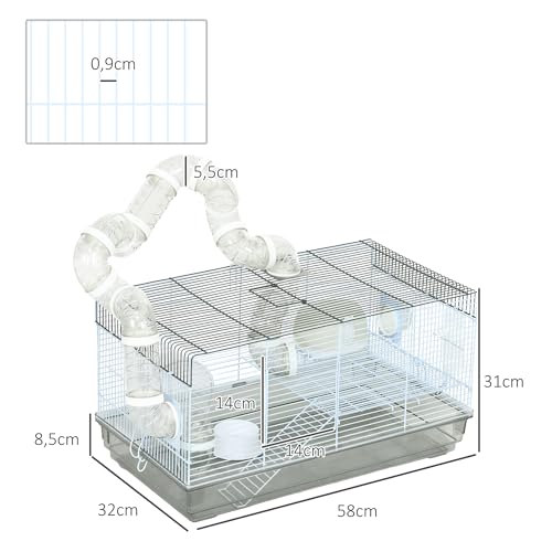 PawHut Cage pour Hamster et Rongeur avec Tunnel, Accessoires Inclus, Poignée, Fil d’Acier, 58 x 32 x 31 cm, Gris PawHut Cage pour Hamster et Rongeur avec Tunnel, Accessoires Inclus, Poignée, Fil d’Acier, 58 x 32 x 31 cm, Gris pas cher