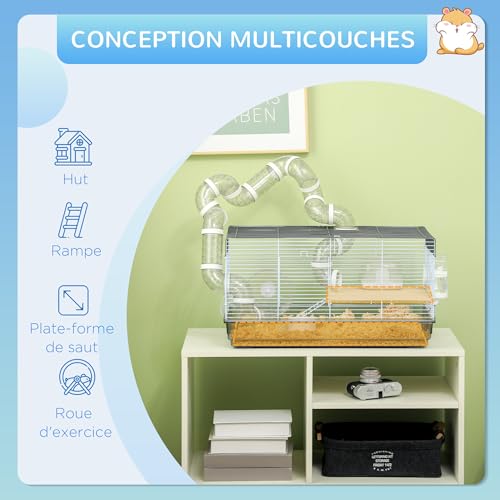 PawHut Cage pour Hamster et Rongeur avec Tunnel, Accessoires Inclus, Poignée, Fil d’Acier, 58 x 32 x 31 cm, Gris PawHut Cage pour Hamster et Rongeur avec Tunnel, Accessoires Inclus, Poignée, Fil d’Acier, 58 x 32 x 31 cm, Gris pas cher