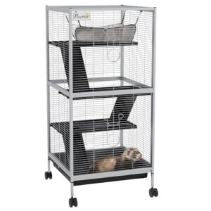 PawHut Cage pour Petits Animaux Portable à 4 Niveaux Cage Chinchilla Cage Furet avec roulettes, 2 Portes, 3 Rampes, Hamac et Plateau Amovible, 52 x 52 x 113,5 cm Blanc PawHut Cage pour Petits Animaux Portable à 4 Niveaux Cage Chinchilla Cage Furet avec roulettes, 2 Portes, 3 Rampes, Hamac et Plateau Amovible, 52 x 52 x 113,5 cm Blanc pas cher