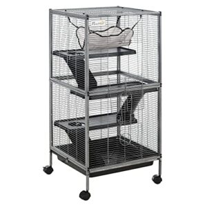 PawHut Cage pour Petits Animaux Portable à 4 Niveaux Cage Chinchilla Cage Furet avec roulettes, 2 Portes, 3 Rampes, Hamac et Plateau Amovible, 52 x 52 x 113,5 cm Gris PawHut Cage pour Petits Animaux Portable à 4 Niveaux Cage Chinchilla Cage Furet avec roulettes, 2 Portes, 3 Rampes, Hamac et Plateau Amovible, 52 x 52 x 113,5 cm Gris pas cher