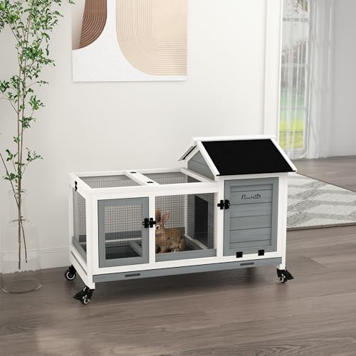 PawHut Clapier Cage à Lapins rongeurs sur roulettes 2 Portes verrouillables tiroir à déjection – dim. 108L x 58l x 73,5H cm – Bois Gris PawHut Clapier Cage à Lapins rongeurs sur roulettes 2 Portes verrouillables tiroir à déjection – dim. 108L x 58l x 73,5H cm – Bois Gris pas cher