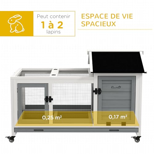 PawHut Clapier Cage à Lapins rongeurs sur roulettes 2 Portes verrouillables tiroir à déjection – dim. 108L x 58l x 73,5H cm – Bois Gris PawHut Clapier Cage à Lapins rongeurs sur roulettes 2 Portes verrouillables tiroir à déjection – dim. 108L x 58l x 73,5H cm – Bois Gris pas cher