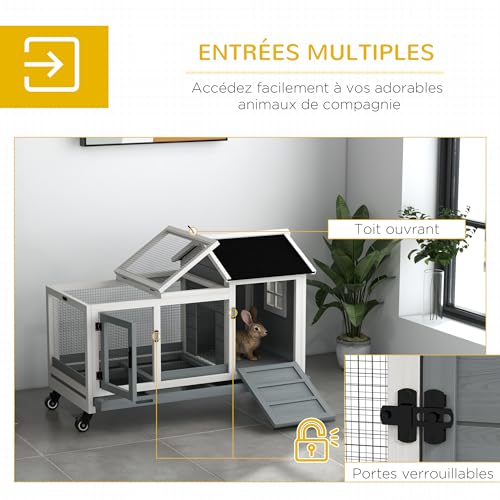 PawHut Clapier Cage à Lapins rongeurs sur roulettes 2 Portes verrouillables tiroir à déjection – dim. 108L x 58l x 73,5H cm – Bois Gris PawHut Clapier Cage à Lapins rongeurs sur roulettes 2 Portes verrouillables tiroir à déjection – dim. 108L x 58l x 73,5H cm – Bois Gris pas cher
