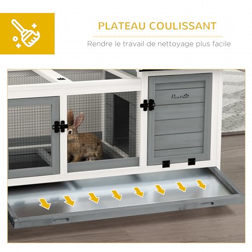 PawHut Clapier Cage à Lapins rongeurs sur roulettes 2 Portes verrouillables tiroir à déjection – dim. 108L x 58l x 73,5H cm – Bois Gris PawHut Clapier Cage à Lapins rongeurs sur roulettes 2 Portes verrouillables tiroir à déjection – dim. 108L x 58l x 73,5H cm – Bois Gris pas cher
