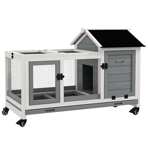 PawHut Clapier Cage à Lapins rongeurs sur roulettes 2 Portes verrouillables tiroir à déjection – dim. 108L x 58l x 73,5H cm – Bois Gris PawHut Clapier Cage à Lapins rongeurs sur roulettes 2 Portes verrouillables tiroir à déjection – dim. 108L x 58l x 73,5H cm – Bois Gris pas cher