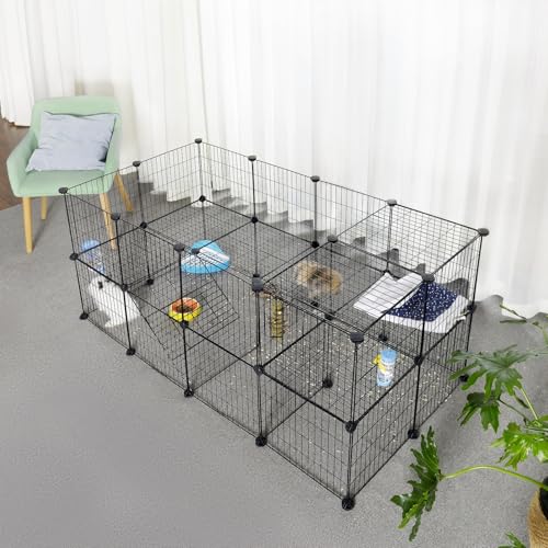 SONGMICS Clôture pour Animaux Domestiques, 2 Niveaux, Enclos Modulable, pour Petits Animaux, Hamsters, Lapins, Cochon d’Inde, Panneaux Grillagés, Usage Intérieur, 143 x 73 x 71 cm, Noir LPI02H SONGMICS Clôture pour Animaux Domestiques, 2 Niveaux, Enclos Modulable, pour Petits Animaux, Hamsters, Lapins, Cochon d’Inde, Panneaux Grillagés, Usage Intérieur, 143 x 73 x 71 cm, Noir LPI02H pas cher