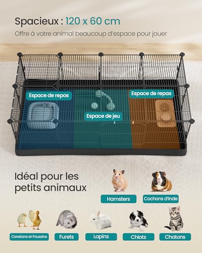 SONGMICS Enclos pour Petits Animaux, Parc Enclos, Tapis Imperméable, Double Porte, pour Lapins, Cochons d’Inde, 20 Panneaux, 123 x 63 x 41,5 cm, Noir d’encre LPI012BH01 SONGMICS Enclos pour Petits Animaux, Parc Enclos, Tapis Imperméable, Double Porte, pour Lapins, Cochons d’Inde, 20 Panneaux, 123 x 63 x 41,5 cm, Noir d’encre LPI012BH01 pas cher