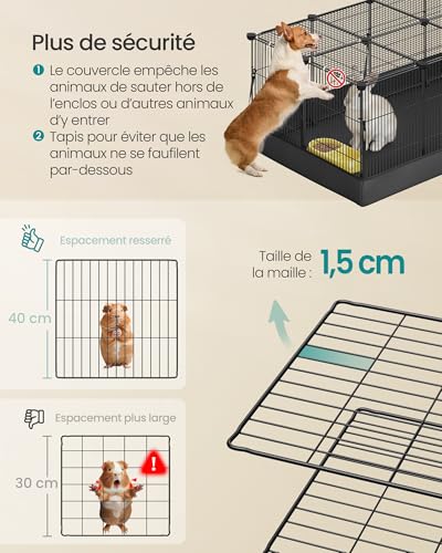 SONGMICS Enclos pour Petits Animaux, Parc Enclos, Tapis Imperméable, Double Porte, pour Lapins, Cochons d’Inde, 20 Panneaux, 123 x 63 x 41,5 cm, Noir d’encre LPI012BH01 SONGMICS Enclos pour Petits Animaux, Parc Enclos, Tapis Imperméable, Double Porte, pour Lapins, Cochons d’Inde, 20 Panneaux, 123 x 63 x 41,5 cm, Noir d’encre LPI012BH01 pas cher