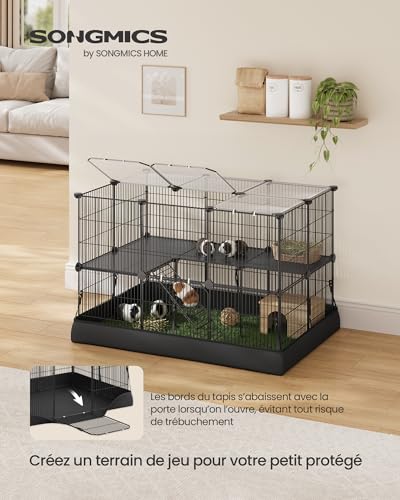SONGMICS Enclos pour Petits Animaux à 2 Niveaux, Parc Enclos, Tapis Imperméable, Double Porte, pour Lapins, Cochons d’Inde, 35 Panneaux, 93 x 63 x 61,5 cm, Noir d’encre LPI016BH01 SONGMICS Enclos pour Petits Animaux à 2 Niveaux, Parc Enclos, Tapis Imperméable, Double Porte, pour Lapins, Cochons d’Inde, 35 Panneaux, 93 x 63 x 61,5 cm, Noir d’encre LPI016BH01 pas cher