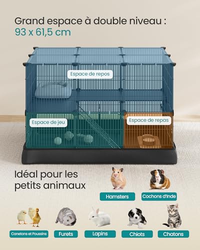 SONGMICS Enclos pour Petits Animaux à 2 Niveaux, Parc Enclos, Tapis Imperméable, Double Porte, pour Lapins, Cochons d’Inde, 35 Panneaux, 93 x 63 x 61,5 cm, Noir d’encre LPI016BH01 SONGMICS Enclos pour Petits Animaux à 2 Niveaux, Parc Enclos, Tapis Imperméable, Double Porte, pour Lapins, Cochons d’Inde, 35 Panneaux, 93 x 63 x 61,5 cm, Noir d’encre LPI016BH01 pas cher