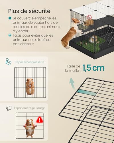 SONGMICS Enclos pour Petits Animaux à 2 Niveaux, Parc Enclos, Tapis Imperméable, Double Porte, pour Lapins, Cochons d’Inde, 35 Panneaux, 93 x 63 x 61,5 cm, Noir d’encre LPI016BH01 SONGMICS Enclos pour Petits Animaux à 2 Niveaux, Parc Enclos, Tapis Imperméable, Double Porte, pour Lapins, Cochons d’Inde, 35 Panneaux, 93 x 63 x 61,5 cm, Noir d’encre LPI016BH01 pas cher