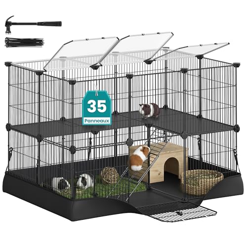 SONGMICS Enclos pour Petits Animaux à 2 Niveaux, Parc Enclos, Tapis Imperméable, Double Porte, pour Lapins, Cochons d’Inde, 35 Panneaux, 93 x 63 x 61,5 cm, Noir d’encre LPI016BH01 SONGMICS Enclos pour Petits Animaux à 2 Niveaux, Parc Enclos, Tapis Imperméable, Double Porte, pour Lapins, Cochons d’Inde, 35 Panneaux, 93 x 63 x 61,5 cm, Noir d’encre LPI016BH01 pas cher